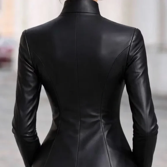 Black Faux Leather Asymmetric Tailored Jacket/ Multiple Sizes Available - Picture 5 of 5